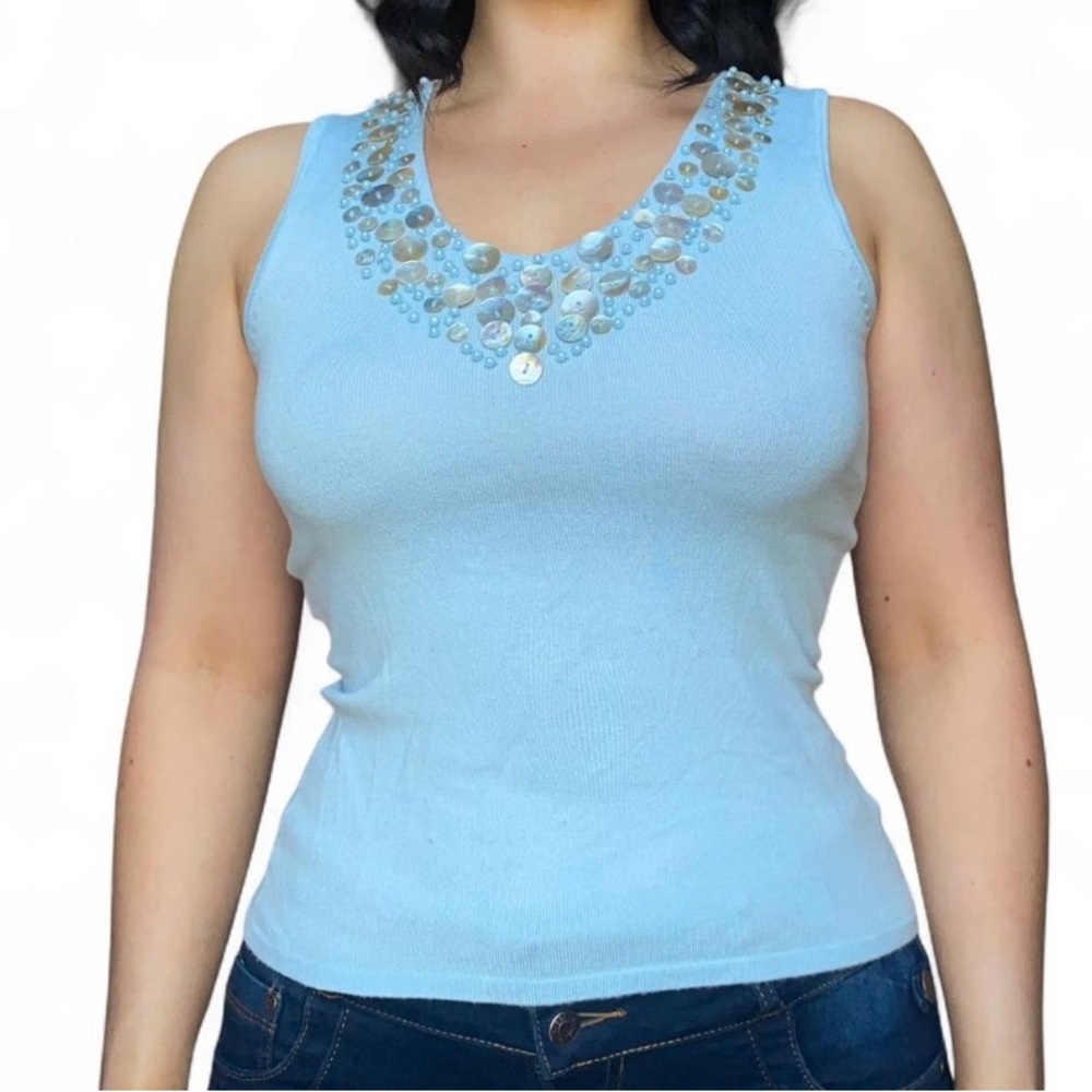 Vintage Y2K Fairycore Beaded Light Blue Tank Top